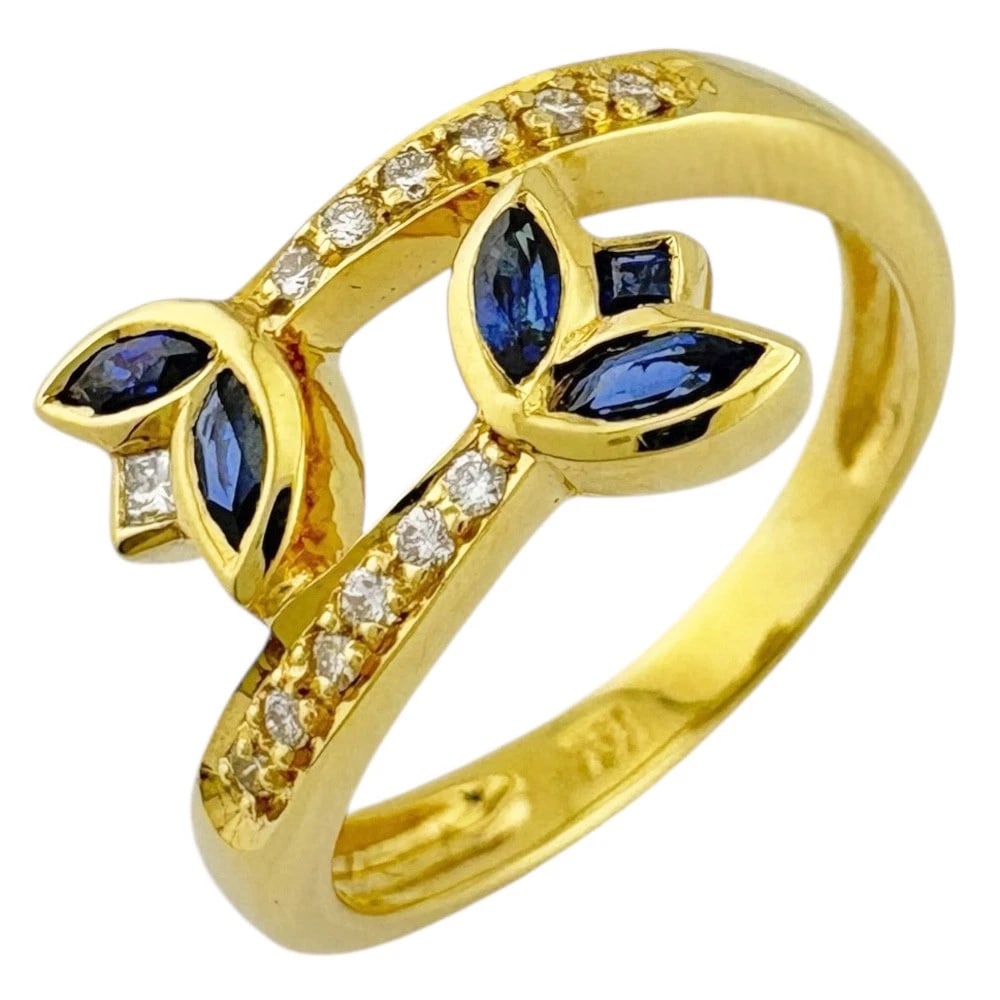 RING K18 YELLOW GOLD SAPPHIRE DIAMOND (1 of 6)