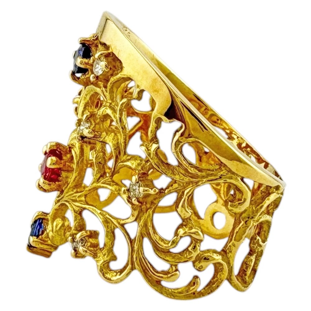 RING K18 YELLOW GOLD RUBY SAPPHIRE - 3