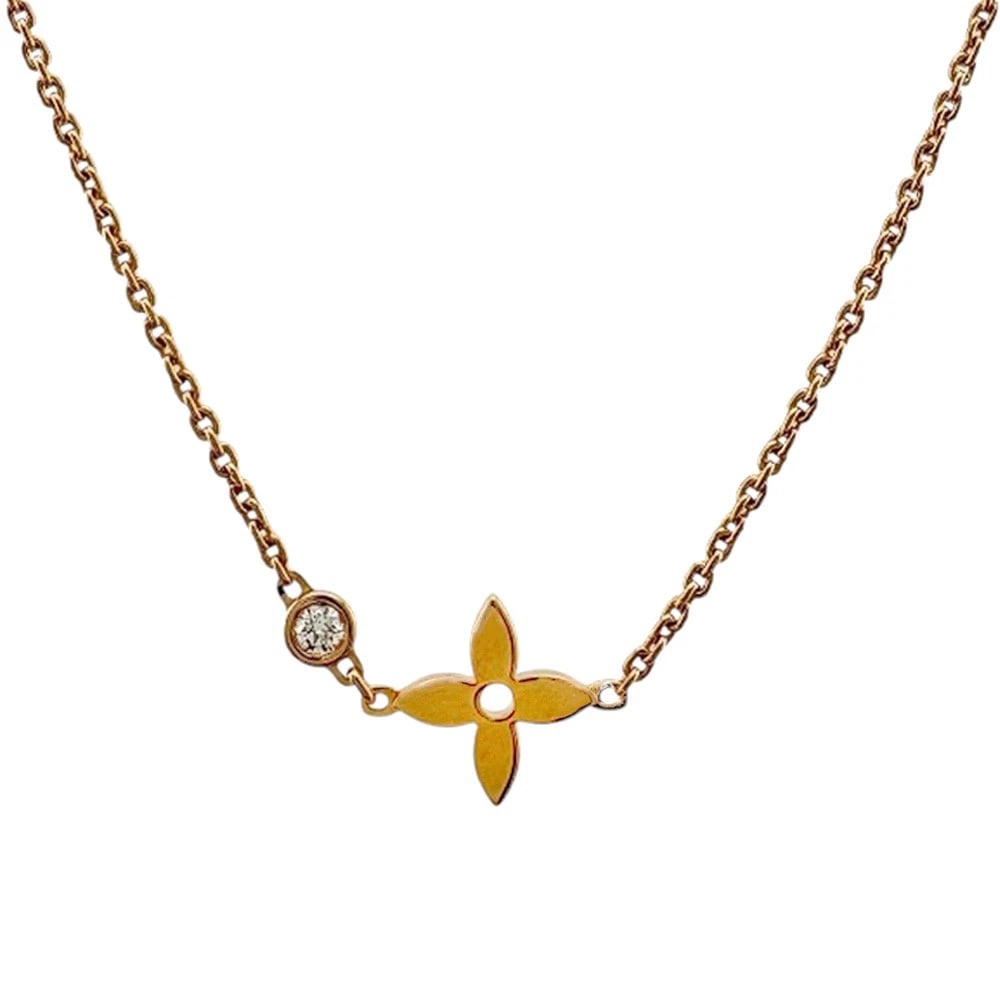 LOUIS VUITTON NECKLACE K18 PINK GOLD DIAMOND: LOUIS VUITTON Necklace K18 Pink Gold diamond Brand: LOUIS VUITTON Type/Style: Necklace Material: K18 Pink Gold, Main Stone/Creation Natural Color: Pink gold Size: Size(CM) Total Length:40cm