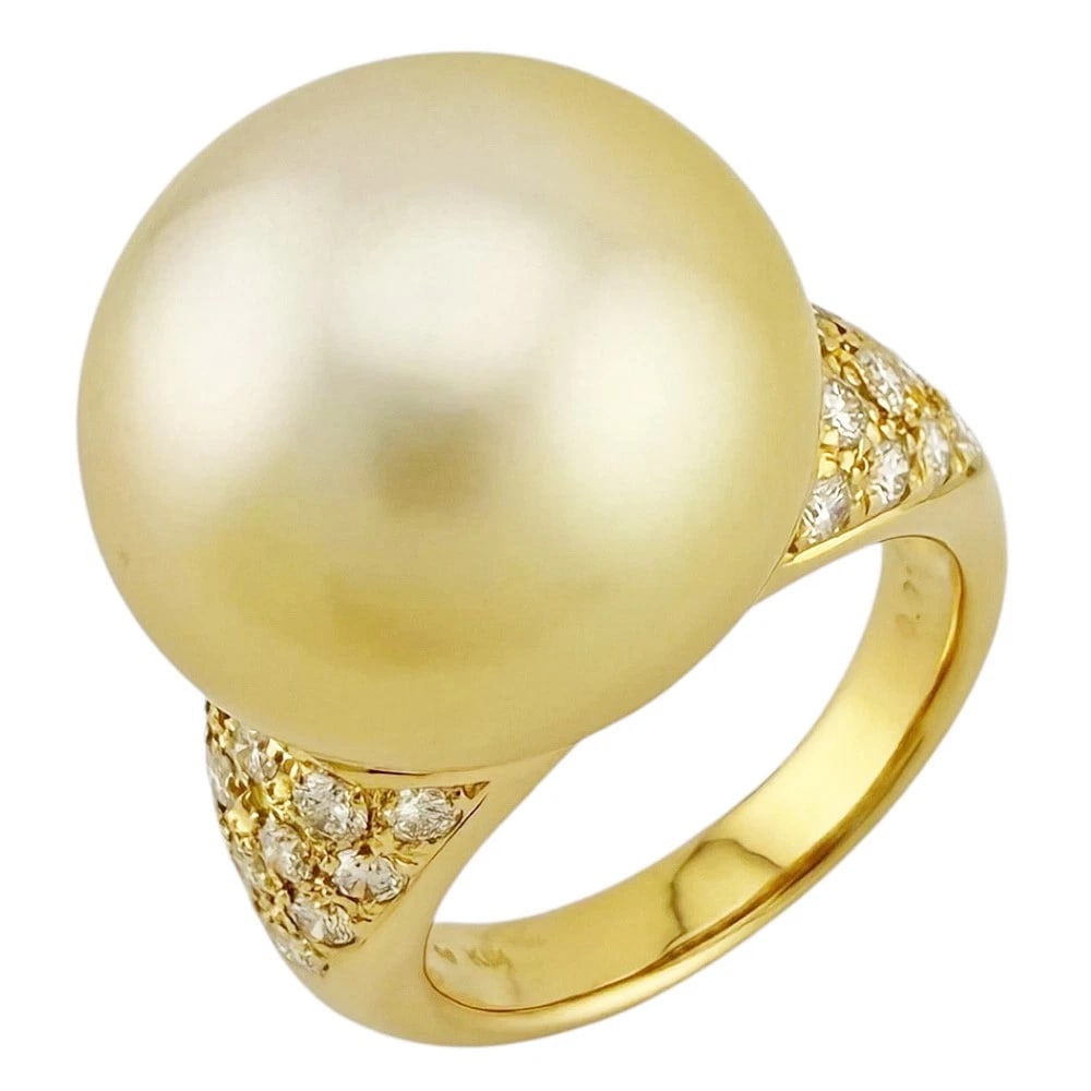 RING K18 YELLOW GOLD PEARL DIAMOND: Ring K18 yellow gold Pearl diamond Brand: Unbranded Type/Style: Ring Material: K18 yellow gold, Main Stone/Creation Pearl Color: gold Size: US 8 1/4 Accessories: None Accessories Notice: When