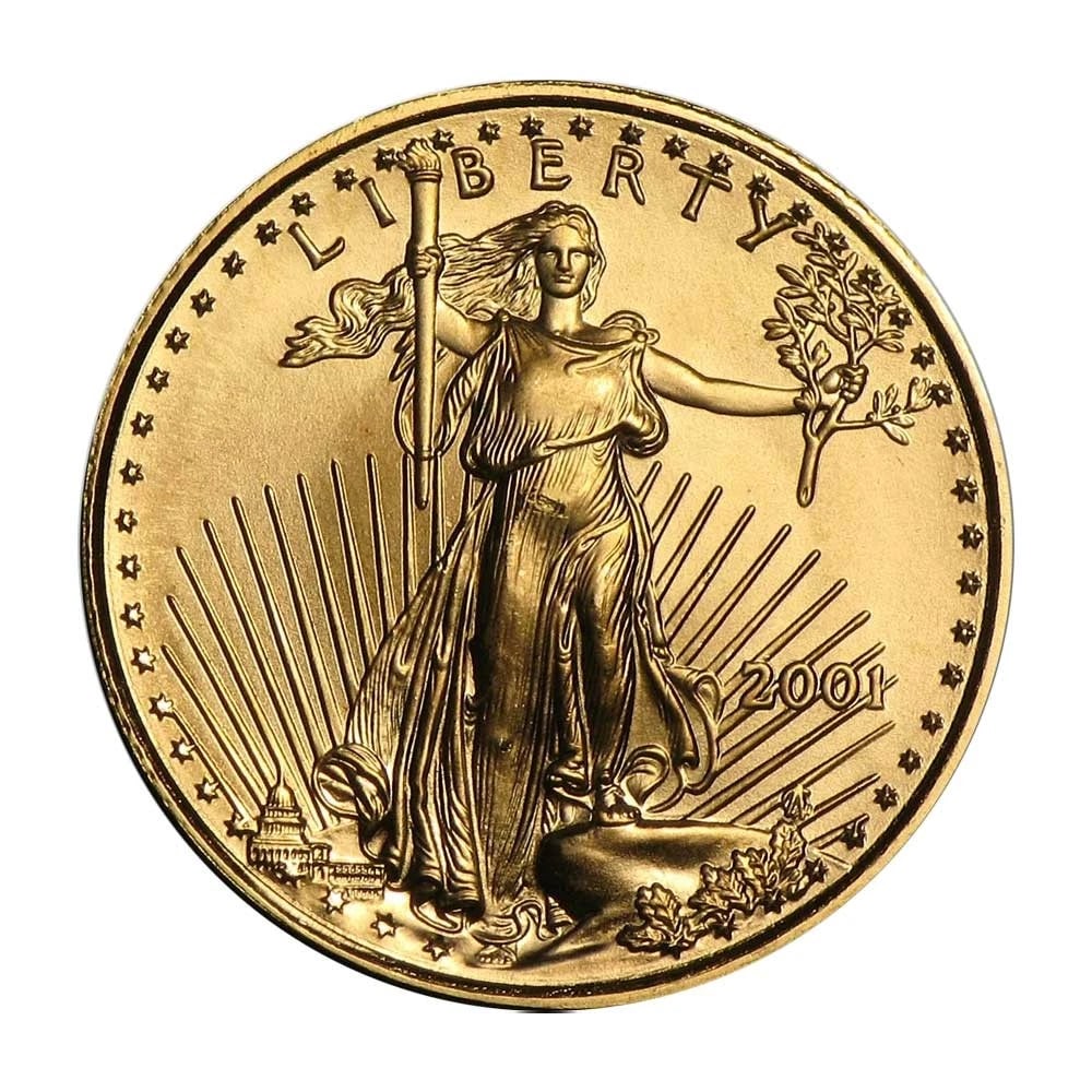 2001 $5 AMERICAN GOLD EAGLE 1/10 OZ BRILLIANT: 2001 $5 American Gold Eagle 1/10 oz Brilliant Brand: United States Mint Year: 2001 Coin: None Denomination: $5 Fineness: 0.9167 Country of Origin: United States Accessories: None