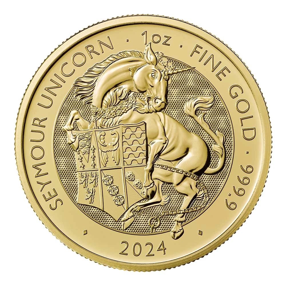2024 U.K. 100 POUND GOLD ROYAL TUDOR BEASTS SEYMOUR UNICORN 1 OZ BRILLIANT: 2024 U.K. 100 Pound Gold Royal Tudor Beasts Seymour Unicorn 1 oz Brilliant Brand: British Royal Mint Year: 2024 Coin: None Denomination: 100 Pounds Fineness: 0.9999 Country of Origin: United King