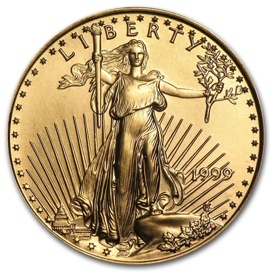 1 $25 AMERICAN GOLD EAGLE 1/2 OZ BRILLIANT: 1 $25 American Gold Eagle 1/2 oz Brilliant Brand: United States Mint Year: 1999 Coin: None Denomination: $25 Fineness: 0.9167 Country of Origin: United States Accessories: None Ac