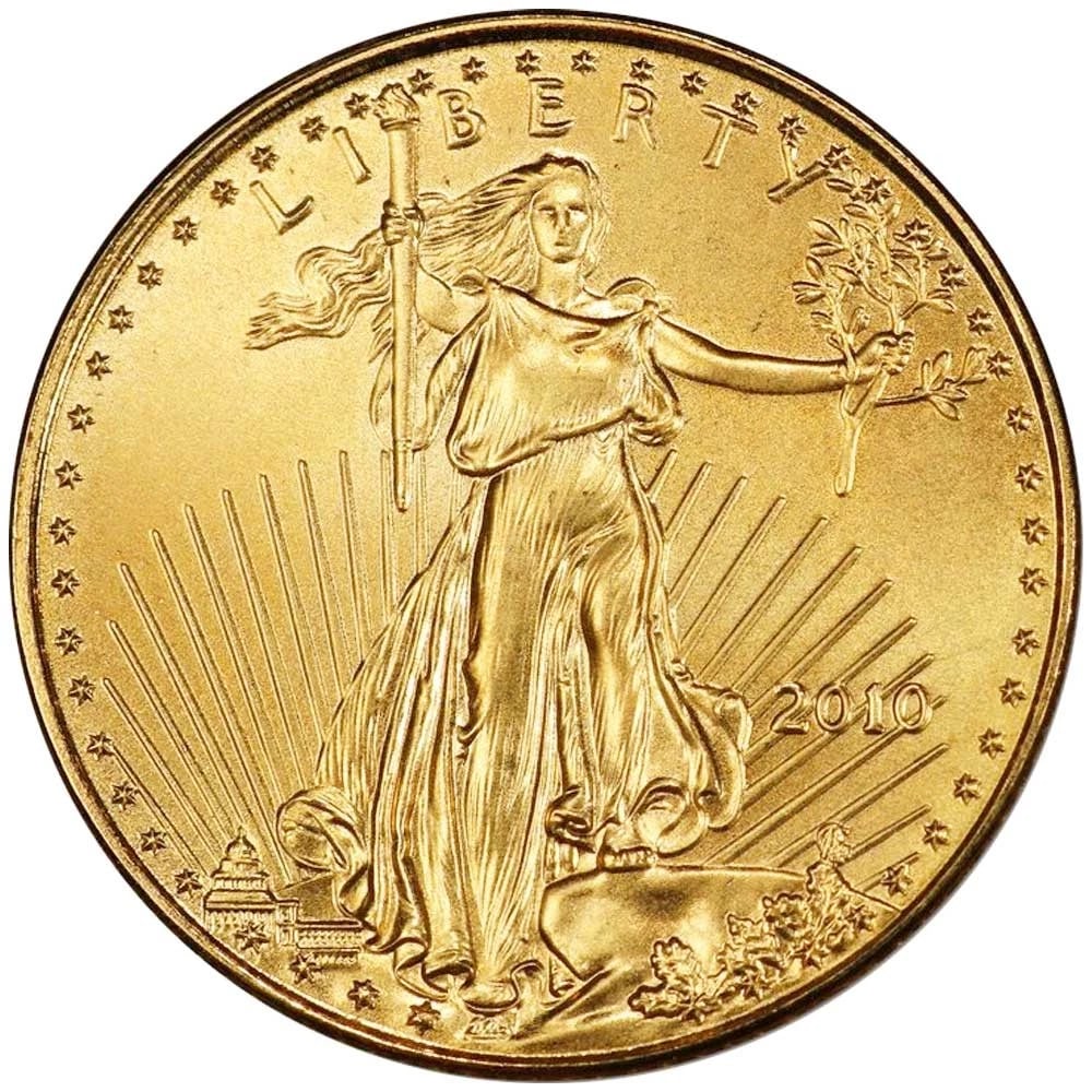 2010 $5 AMERICAN GOLD EAGLE 1/10 OZ BRILLIANT: 2010 $5 American Gold Eagle 1/10 oz Brilliant Brand: United States Mint Year: 2010 Coin: None Denomination: $5 Fineness: 0.9167 Country of Origin: United States Accessories: None