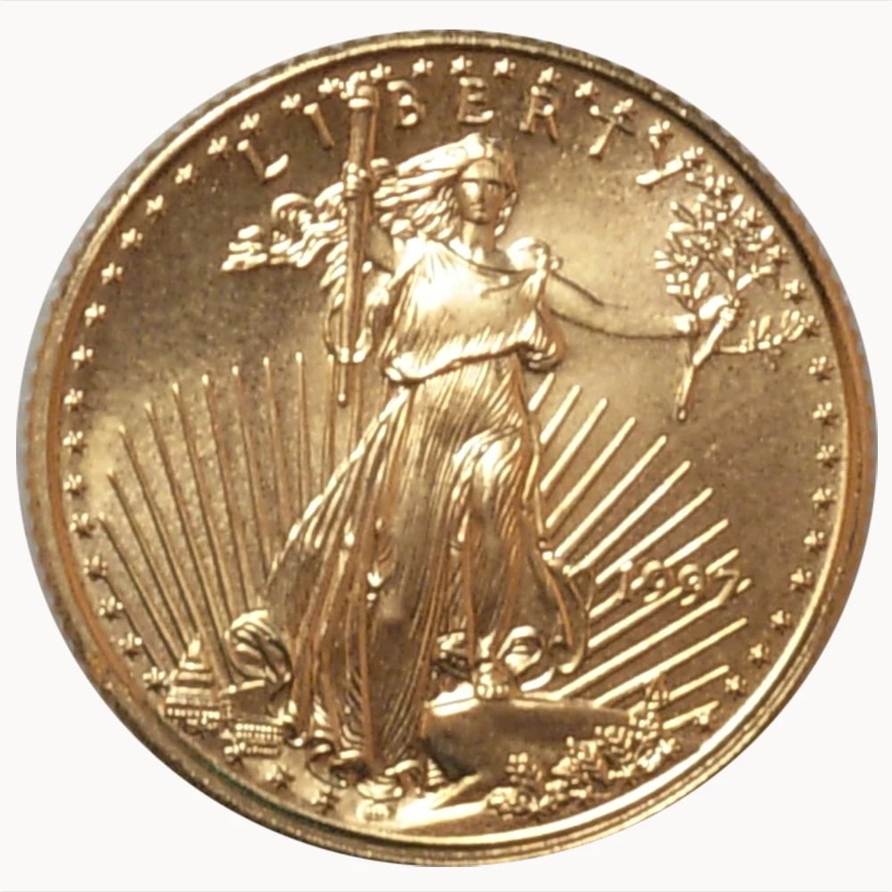 1997 $5 AMERICAN GOLD EAGLE 1/10 OZ BRILLIANT: 1997 $5 American Gold Eagle 1/10 oz Brilliant Brand: United States Mint Year: 1997 Coin: None Denomination: $5 Fineness: 0.9167 Country of Origin: United States Accessories: None