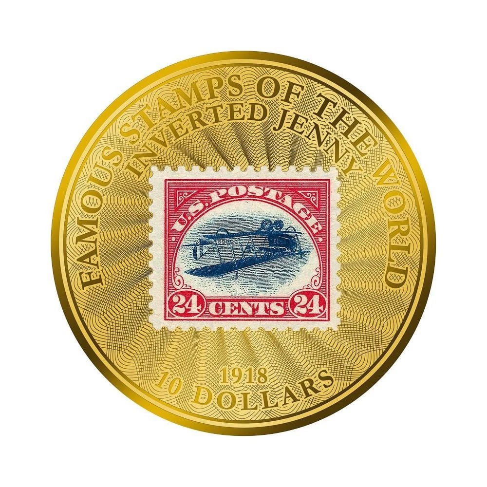 2022 $10 MOST FAMOUS STAMPS INVERTED JENNY 1/100 OZ GOLD (1 of 3)