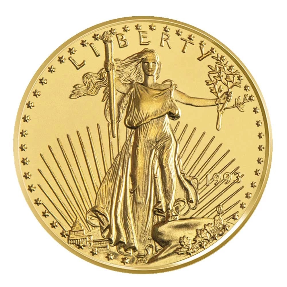 1993 $5 1/10-OZ AMERICAN GOLD EAGLE: 1993 $5 1/10-oz American Gold Eagle Brand: United States Mint Year: 1993 Coin: American Eagle Denomination: $5 Fineness: 0.9167 Country of Origin: United States Accessories: None