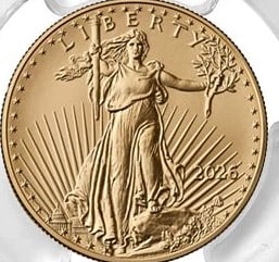 2026 $10 1/4-OZ AMERICAN GOLD EAGLE: 2026 $10 1/4-oz American Gold Eagle Brand: United States Mint Year: 2026 Coin: American Eagle Denomination: $10 Fineness: 0.9167 Country of Origin: United States Accessories: None