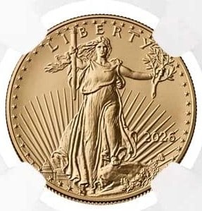 2026 $10 1/4-OZ AMERICAN GOLD EAGLE: 2026 $10 1/4-oz American Gold Eagle Brand: United States Mint Year: 2026 Coin: American Eagle Denomination: $10 Fineness: 0.9167 Country of Origin: United States Accessories: None