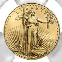 2025 $5 1/10-OZ AMERICAN GOLD EAGLE: 2025 $5 1/10-oz American Gold Eagle Brand: United States Mint Year: 2025 Coin: American Eagle Denomination: $5 Fineness: 0.9167 Country of Origin: United States Accessories: None