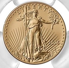 2026 $10 1/4-OZ AMERICAN GOLD EAGLE: 2026 $10 1/4-oz American Gold Eagle Brand: United States Mint Year: 2026 Coin: American Eagle Denomination: $10 Fineness: 0.9167 Country of Origin: United States Accessories: None