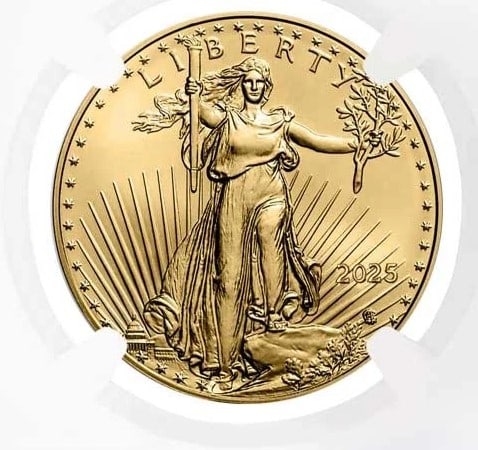 2025 $50 1-OZ AMERICAN GOLD EAGLE: 2025 $50 1-oz American Gold Eagle Brand: United States Mint Year: 2025 Coin: American Eagle Denomination: $50 Fineness: 0.9167 Country of Origin: United States Accessories: None A