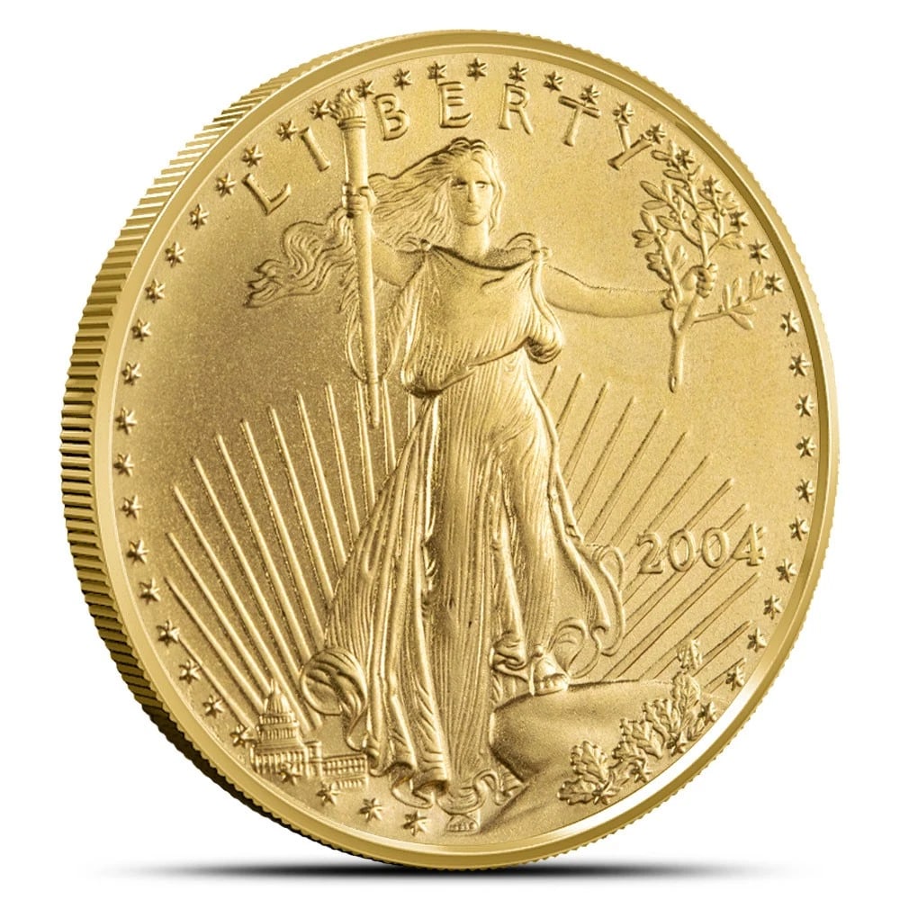2004 1/2 OZ AMERICAN GOLD EAGLE COIN: 2004 1/2 oz American Gold Eagle Coin Brand: US Mint Year: 2004 Denomination: None Fineness: 0.9167 Country of Origin: United States Accessories: None Accessories Notice: When purchasing pr