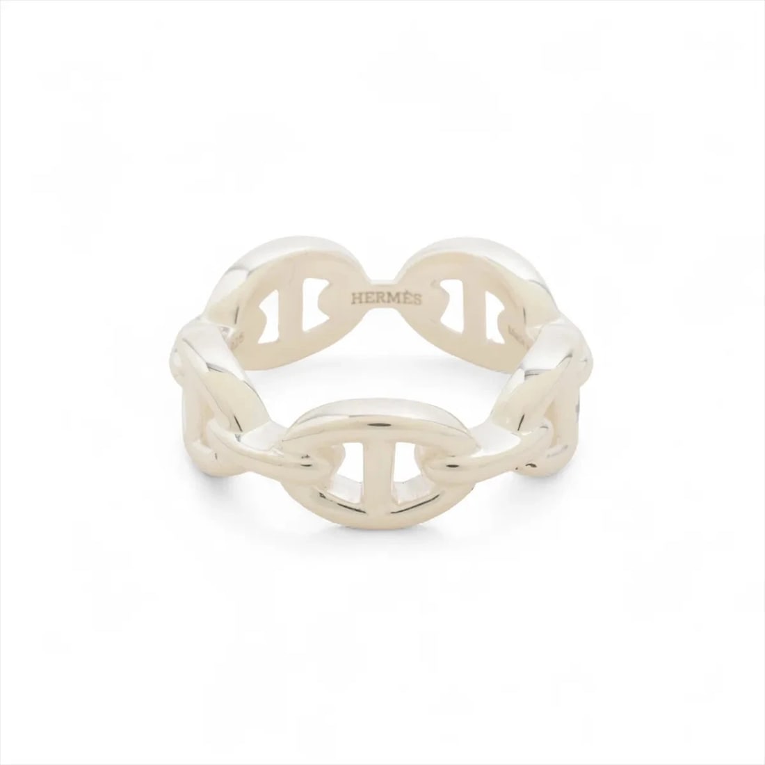 HERMES CHAÎNE D'ANCRE ENCHAINEE RING: Hermes Chaîne d'Ancre Enchainee Ring Brand: Hermes Type/Style: Ring Material: 925, Color: Silver Size: 5.75- 6 US Accessories: None Accessories Notice: When purchasing pre-owned goods,