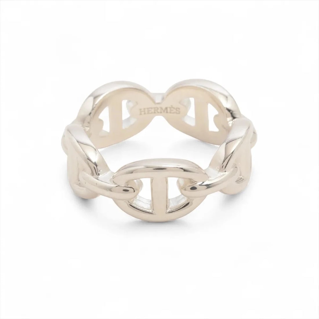 HERMES CHAÎNE D'ANCRE ENCHAINEE RING: Hermes Chaîne d'Ancre Enchainee Ring Brand: Hermes Type/Style: Ring Material: 925, Color: Silver Size: 4.75 - 5 US Accessories: None Accessories Notice: When purchasing pre-owned goods,