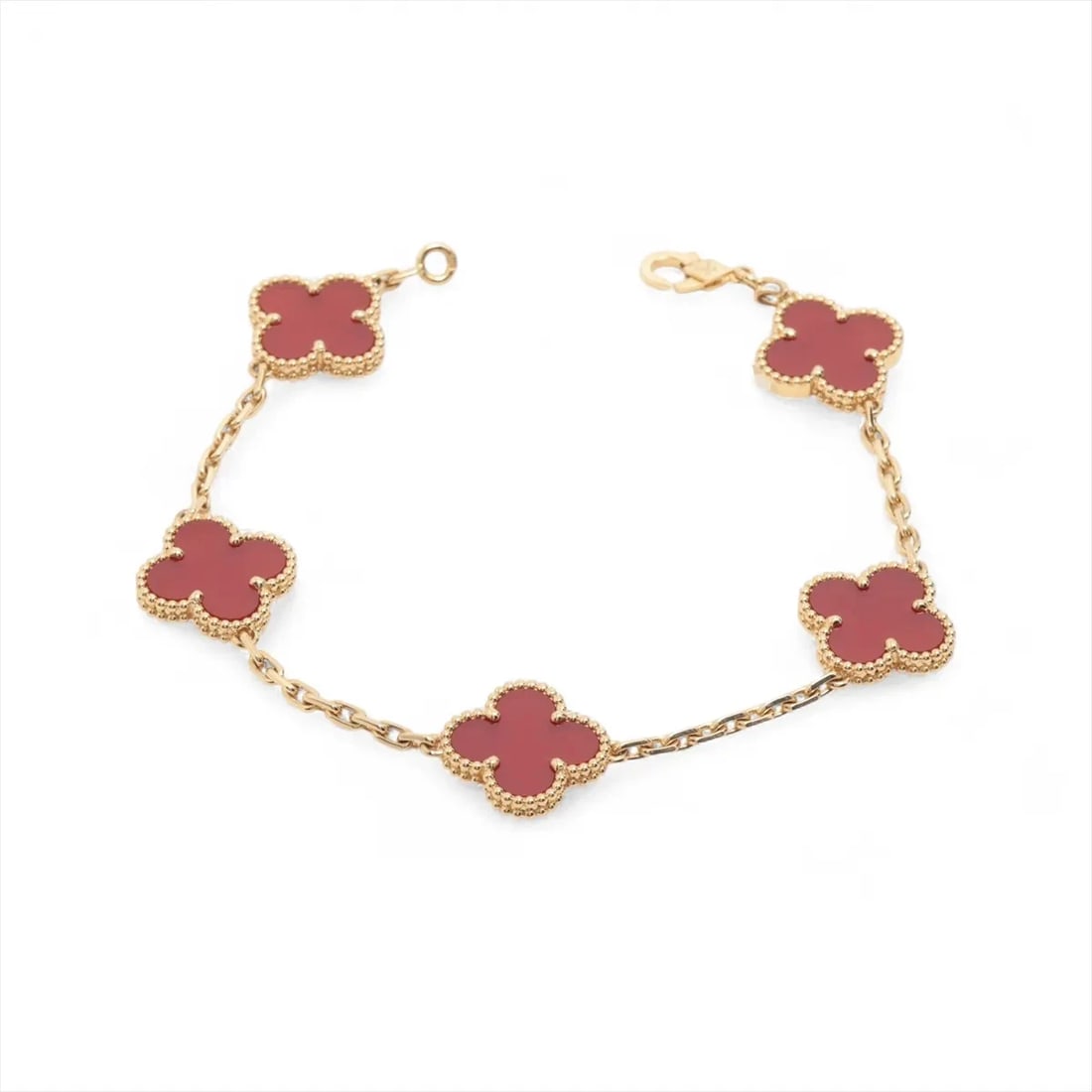 VAN CLEEF & ARPELS VINTAGE ALHAMBRA 5P CARNELIAN BRACELET: Van Cleef & Arpels Vintage Alhambra 5P Carnelian Bracelet Brand: Van Cleef & Arpels Type/Style: Bracelet Material: None, Color: Not Specified Size: Bracelet length:19.2 Accessories: None