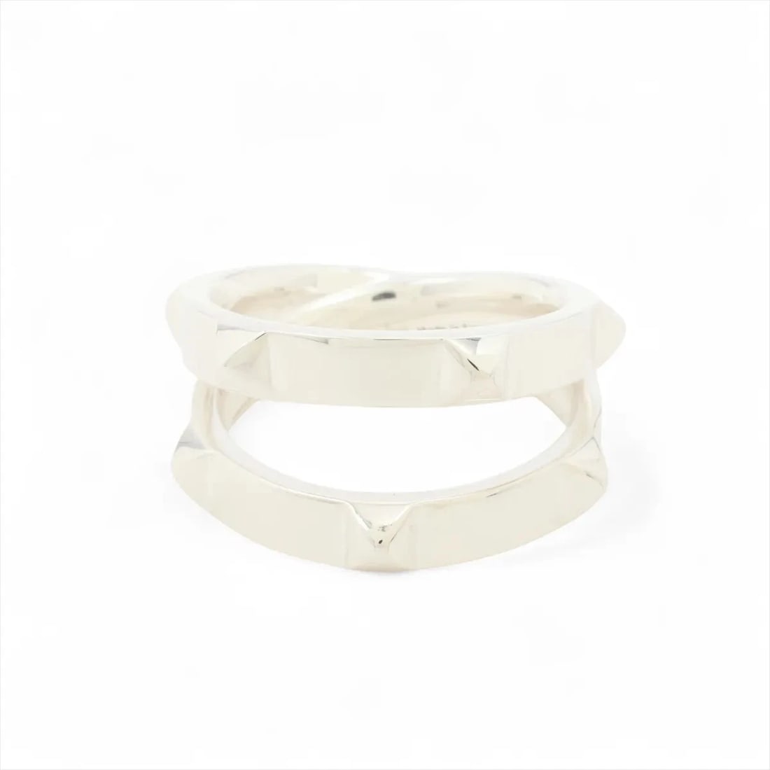 HERMES MINI CREW DOUBLE RING: Hermes mini crew double Ring Brand: Hermes Type/Style: Ring Material: 925, Color: Silver Size: 8.25 - 8.5 US Accessories: None Accessories Notice: When purchasing pre-owned goods, please r
