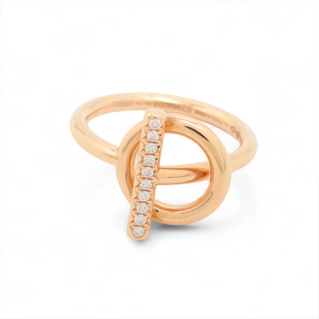 HERMES ECHAPPEE DIAMOND RING 750(PG): Hermes Echappee diamond Ring 750(PG) Brand: Hermes Type/Style: Ring Material: 750(PG), Main Stone/Creation Natural Color: PG Size: 5.25 - 5.5 US Accessories: None Accessories Notice: When