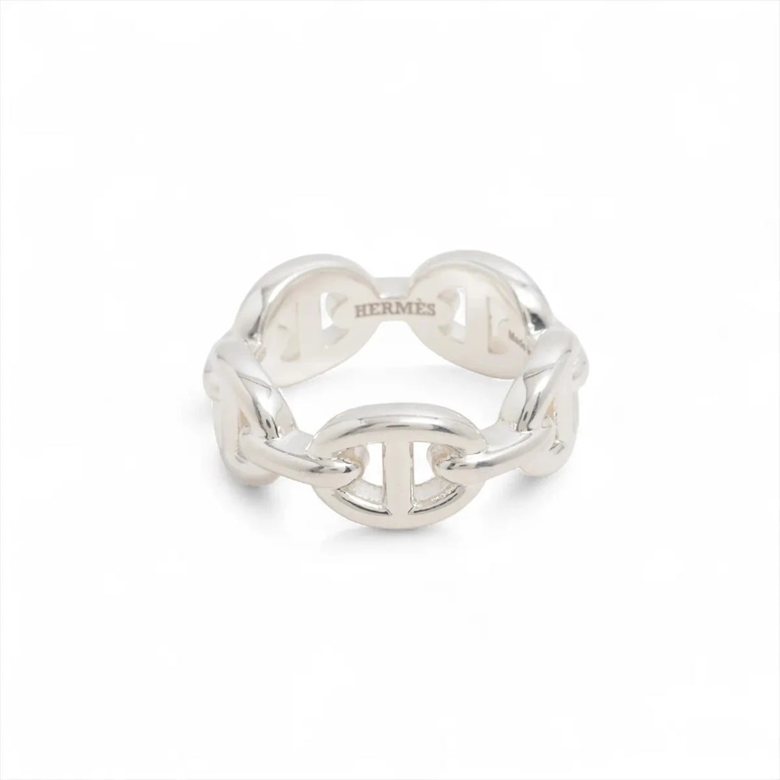 HERMES CHAÎNE D'ANCRE ENCHAINEE RING: Hermes Chaîne d'Ancre Enchainee Ring Brand: Hermes Type/Style: Ring Material: 925, Color: Silver Size: 4.5 US Accessories: None Accessories Notice: When purchasing pre-owned goods, please