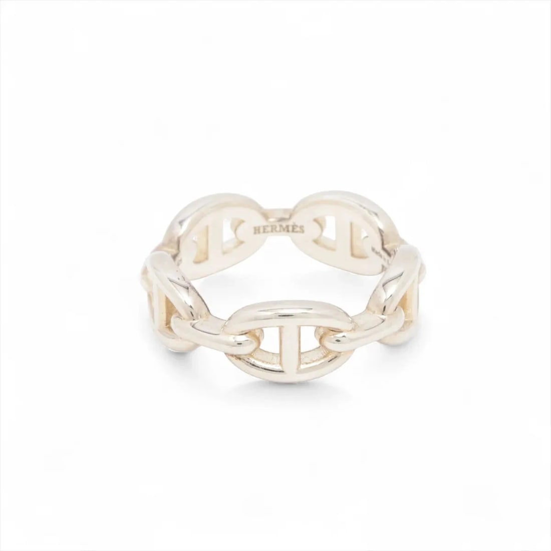 HERMES CHAÎNE D'ANCRE ENCHAINEE RING: Hermes Chaîne d'Ancre Enchainee Ring Brand: Hermes Type/Style: Ring Material: 925, Color: Silver Size: 7.5 US Accessories: None Accessories Notice: When purchasing pre-owned goods, please