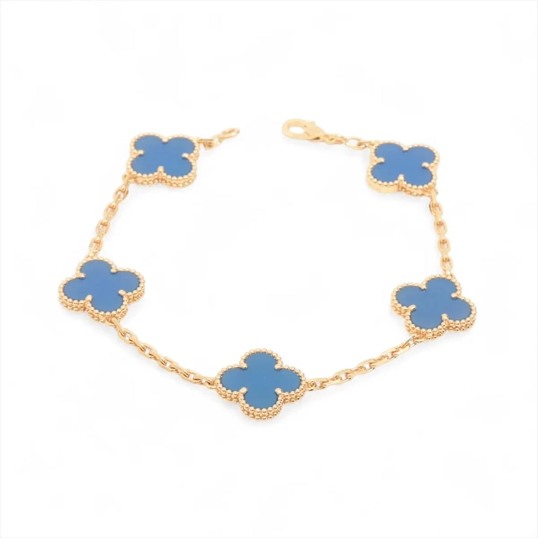 VAN CLEEF & ARPELS VINTAGE ALHAMBRA 5P BLUE AGATE BRACELET: Van Cleef & Arpels Vintage Alhambra 5P Blue Agate Bracelet Brand: Van Cleef & Arpels Type/Style: Bracelet Material: None, Color: Not Specified Size: Bracelet length:19.3 Accessories: None
