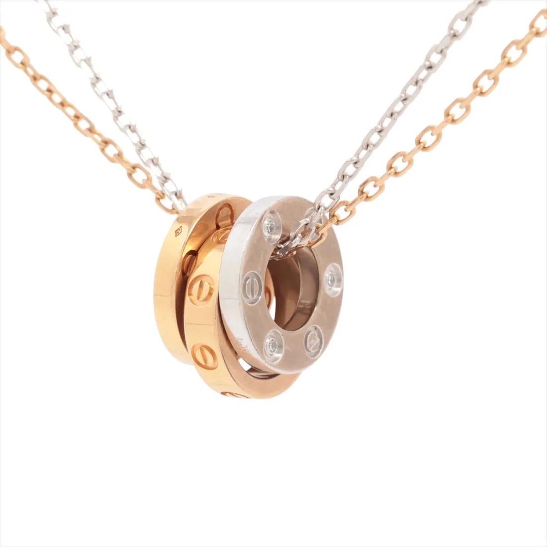 CARTIER LOVE THREE HOOP 6P DIAMOND NECKLACE 00: Cartier Love Three Hoop 6P diamond Necklace 00 Brand: Cartier Type/Style: Necklace Material: 750(YG×PG×WG), Main Stone/Creation Natural Color: Not Specified Size: Size(CM) Chain length:40.5 