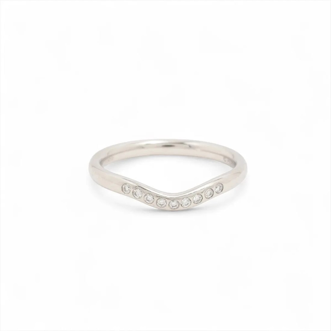TIFFANY CURVED BAND 9P DIAMOND RING PT950: Tiffany Curved Band 9P diamond Ring Pt950 Brand: Tiffany Type/Style: Ring Material: Pt950, Main Stone/Creation Natural Color: Not Specified Size: 5.25 - 5.5 US Accessories: None Accessorie