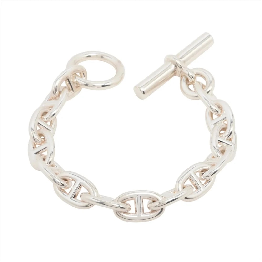 HERMES CHAÎNE D'ANCRE MM BRACELET: Hermes Chaîne d'Ancre MM Bracelet Brand: Hermes Type/Style: Bracelet Material: 925, Color: Silver Size: Bracelet length:14.5 Accessories: None Accessories Notice: When purchasing pre-owned