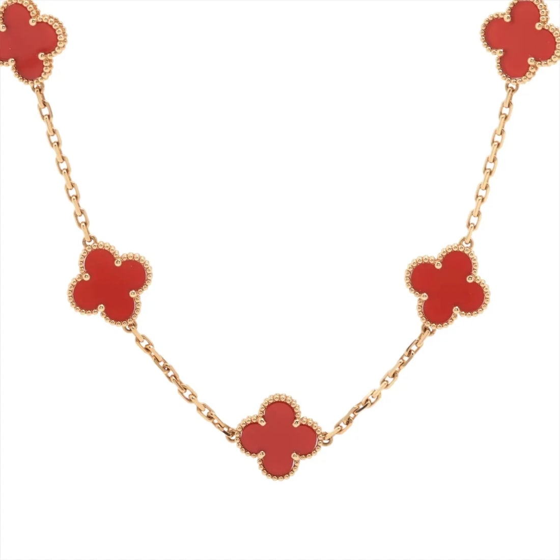 VAN CLEEF & ARPELS VINTAGE ALHAMBRA 10P CARNELIAN NECKLACE: Van Cleef & Arpels Vintage Alhambra 10P Carnelian Necklace Brand: Van Cleef & Arpels Type/Style: Necklace Material: None, Color: Not Specified Size: Chain length:43.2 Accessories: None