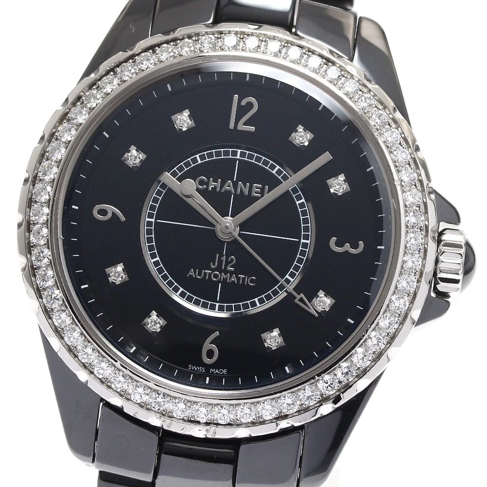 CHANEL J12 BLACK CERAMIC DIAMOND BEZEL WATCH (1 of 5)
