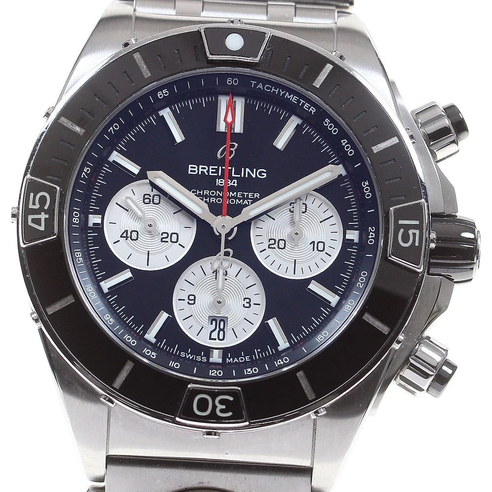 BREITLING SUPER CHRONOMAT BLACK DIAL: BREITLING Super Chronomat black Dial Brand: BREITLING Type: Wristwatch Material: Band Material Stainless Steel, Case Material Stainless Steel Color: Band Color Silver, Dial Color black, Case Color