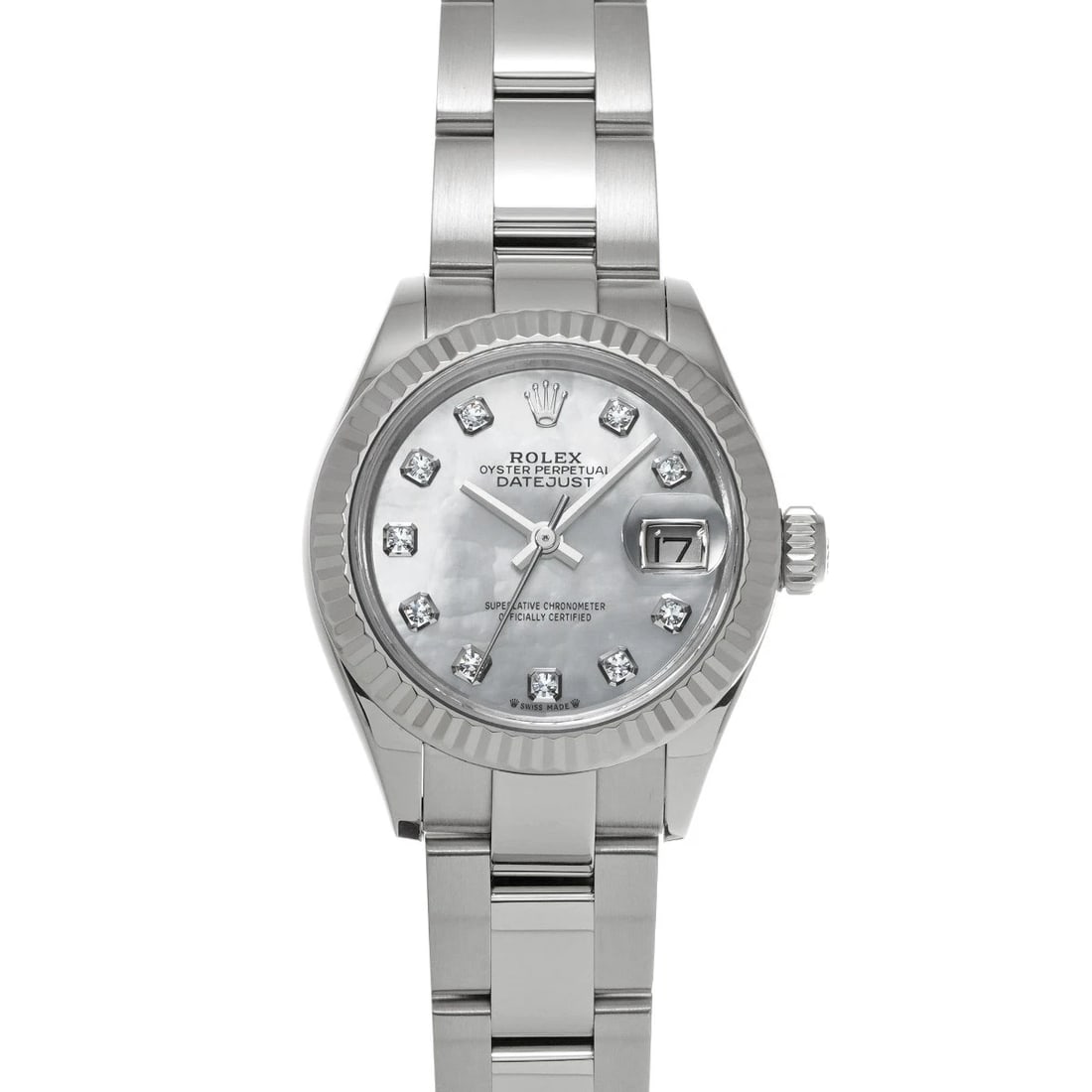 ROLEX DATEJUST WHITE SHELL DIAMOND WATCH: ROLEX Datejust White shell diamond WATCH Brand: ROLEX Type: Wristwatch Material: Band Material Stainless steel, Case Material Stainless steel Color: Dial Color White shell Size: Case H/about 28mm