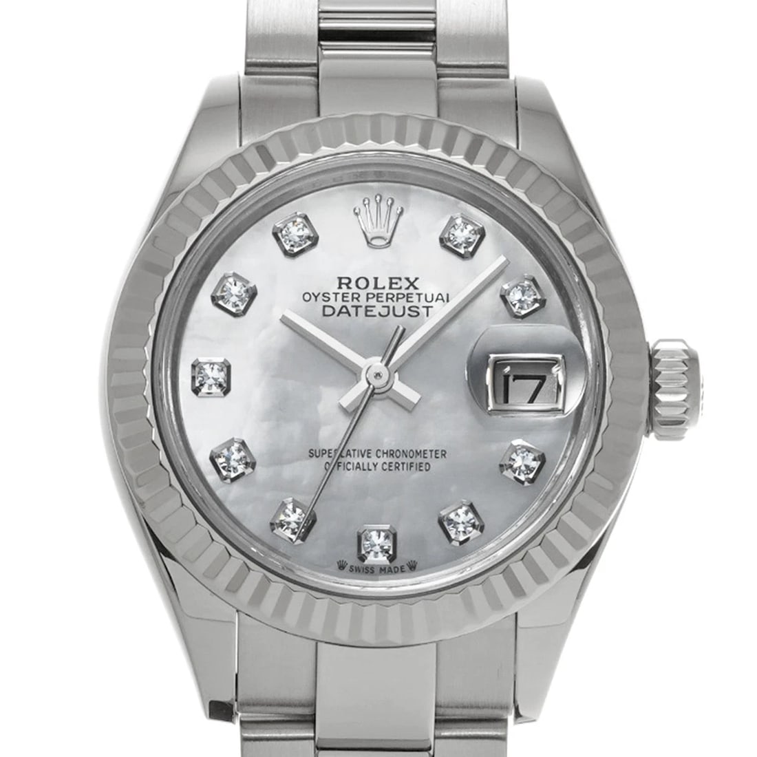 ROLEX DATEJUST WHITE SHELL DIAMOND WATCH - 4