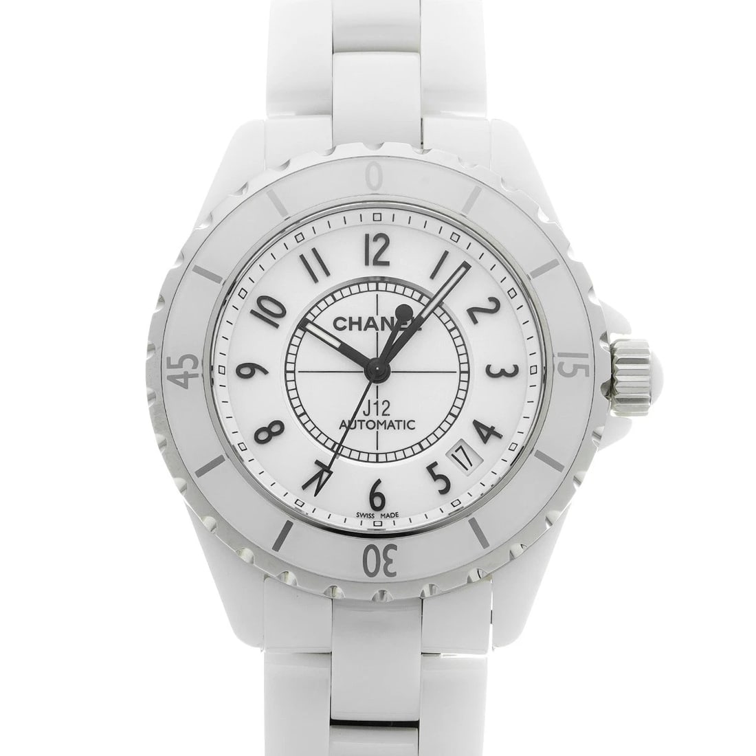 CHANEL J12 WHITE WATCH: CHANEL J12 white WATCH Brand: CHANEL Type: Wristwatch Material: Band Material ceramic, Case Material ceramic Color: Dial Color white Size: Case H/about 38mm W/about 38mm D/about 11mm lug