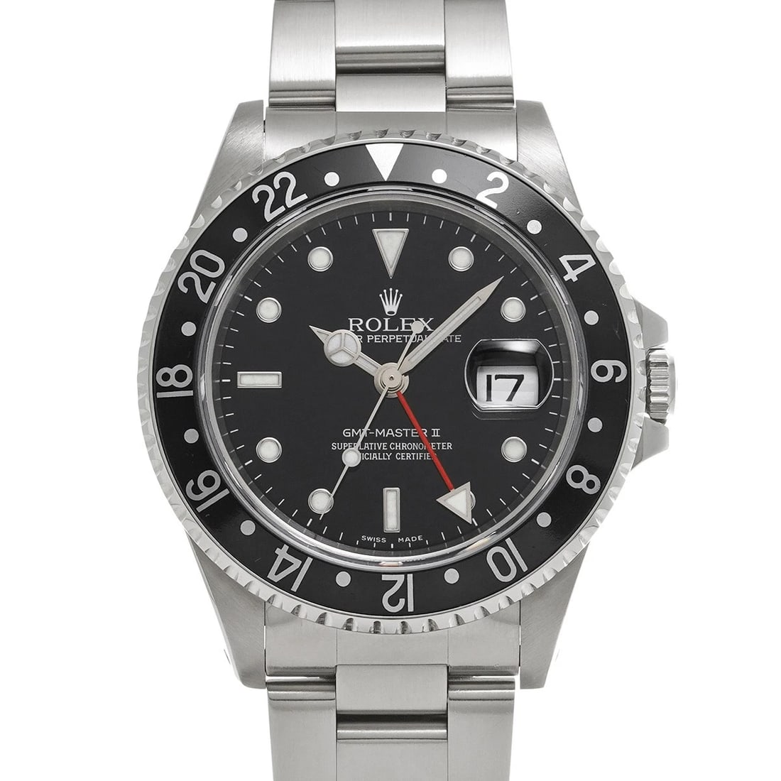 ROLEX GMT MASTERII BLACK WATCH: ROLEX GMT MasterII black WATCH Brand: ROLEX Type: Wristwatch Material: Band Material Stainless steel, Case Material Stainless steel Color: Dial Color black Size: Case H/about 40mm W/about 40mm