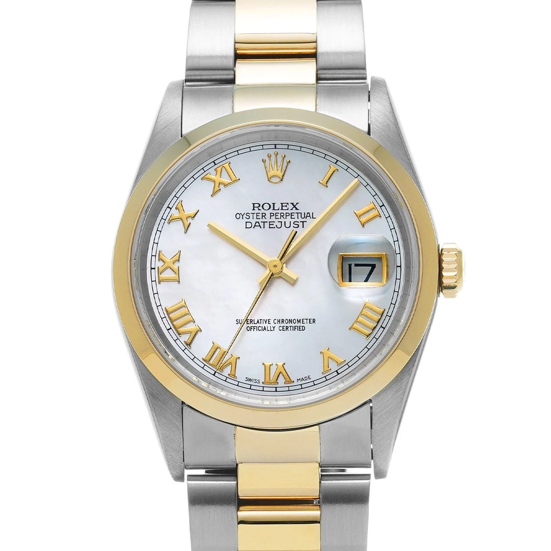 ROLEX DATEJUST WHITE SHELL WATCH: ROLEX Datejust White shell WATCH Brand: ROLEX Type: Wristwatch Material: Band Material Stainless steel/Yellow Gold, Case Material Stainless steel Color: Dial Color White shell Size: Case H/about 3