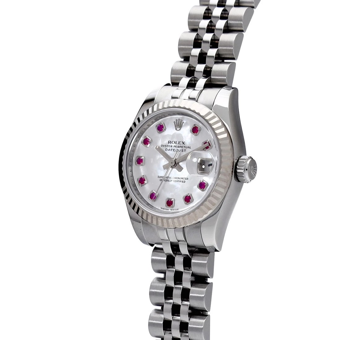 ROLEX DATEJUST WHITE SHELL RUBY WATCH - 2
