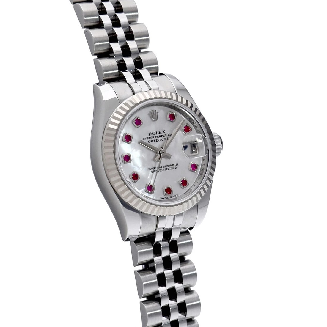 ROLEX DATEJUST WHITE SHELL RUBY WATCH - 3