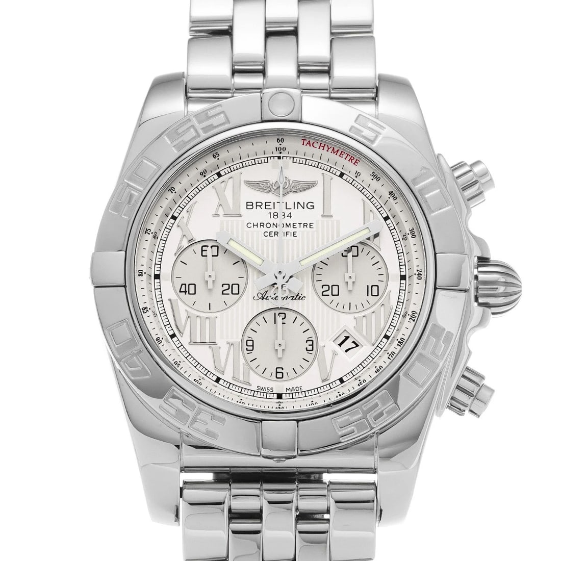BREITLING CHRONOMAT SILVER WATCH: BREITLING Chronomat Silver WATCH Brand: BREITLING Type: Wristwatch Material: Band Material Stainless steel, Case Material Stainless steel Color: Dial Color Silver Size: Case H/about 44mm