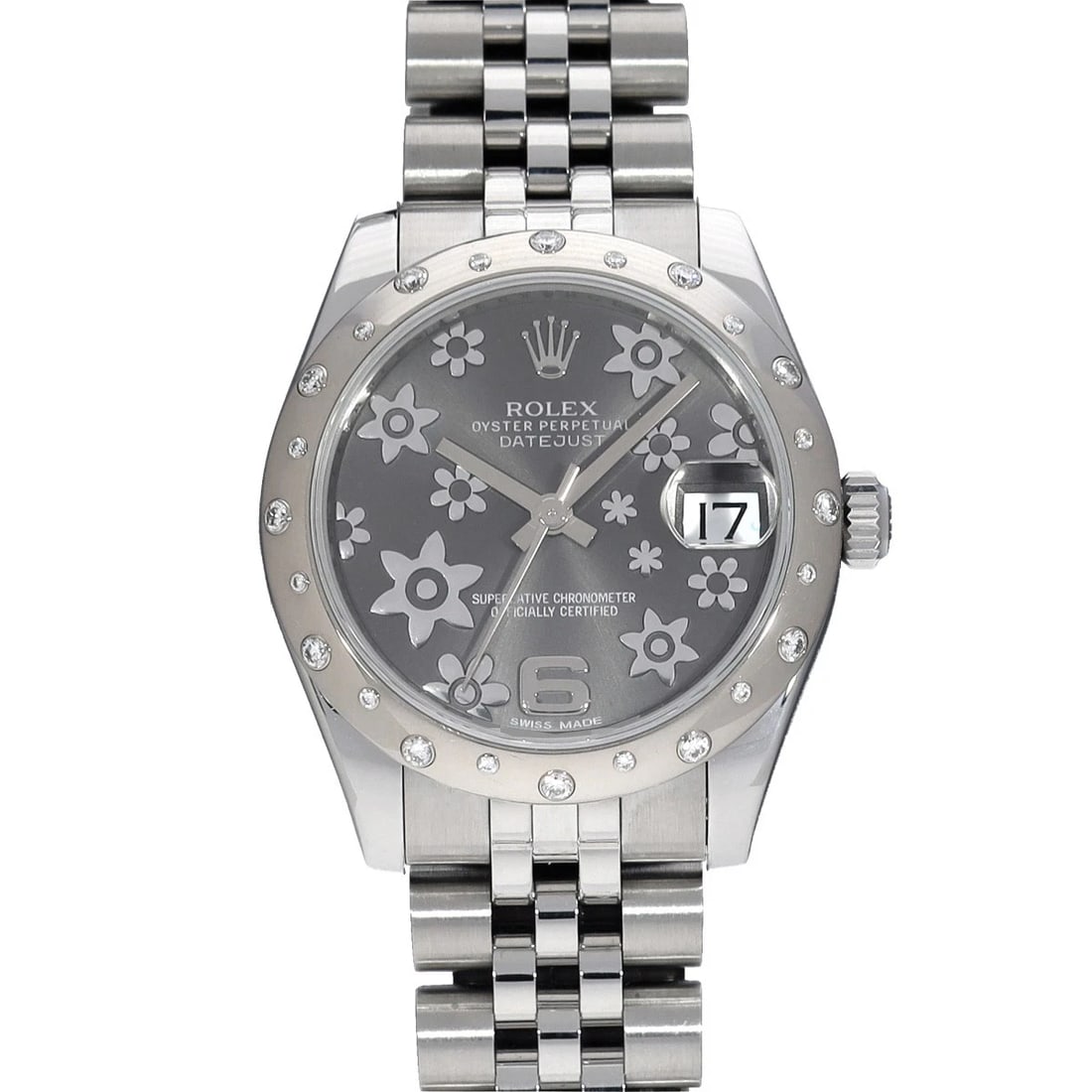 ROLEX DATEJUST GRAY FLOWER WATCH: ROLEX Datejust Gray flower WATCH Brand: ROLEX Type: Wristwatch Material: Band Material Stainless steel, Case Material Stainless steel Color: Dial Color Gray flower Size: Case H/about 31mm W/about