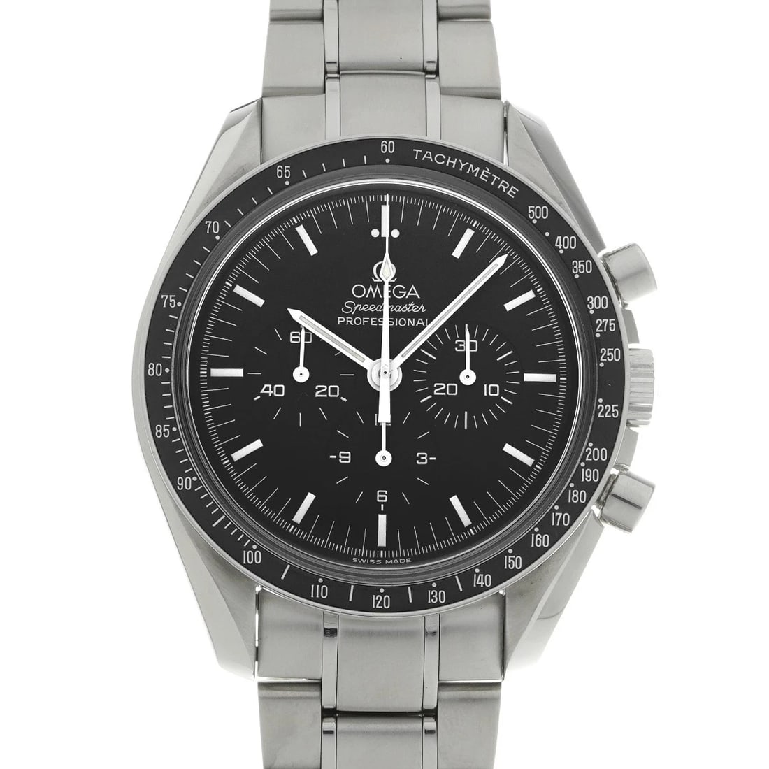 OMEGA SPEEDMASTER MOONWATCH PROFESSIONAL BLACK WATCH: OMEGA Speedmaster Moonwatch Professional black WATCH Brand: OMEGA Type: Wristwatch Material: Band Material Stainless steel, Case Material Stainless steel Color: Dial Color black Size: Case