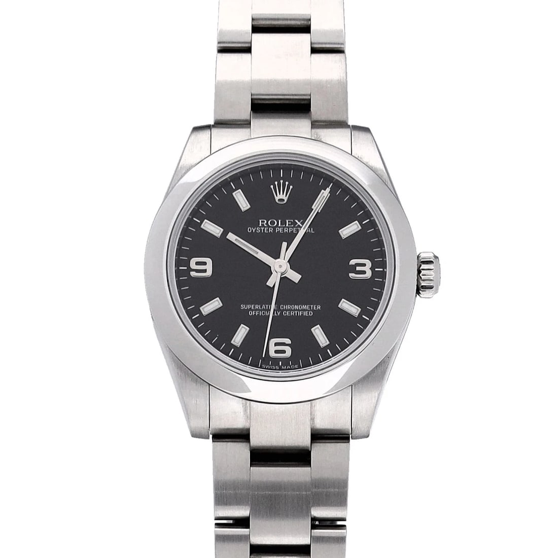 ROLEX OYSTER PERPETUAL BLACK WATCH: ROLEX Oyster Perpetual black WATCH Brand: ROLEX Type: Wristwatch Material: Band Material Stainless steel, Case Material Stainless steel Color: Dial Color black Size: Case H/about 31mm W/about