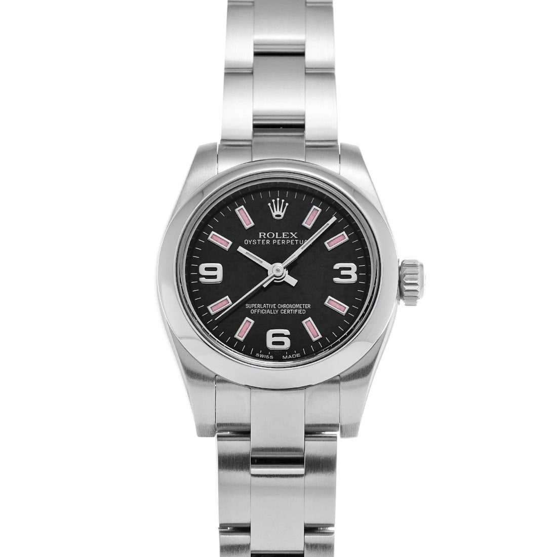 ROLEX OYSTER PERPETUAL BLACK WATCH: ROLEX Oyster Perpetual black WATCH Brand: ROLEX Type: Wristwatch Material: Band Material Stainless steel, Case Material Stainless steel Color: Dial Color black Size: Case H/about 26mm W/about