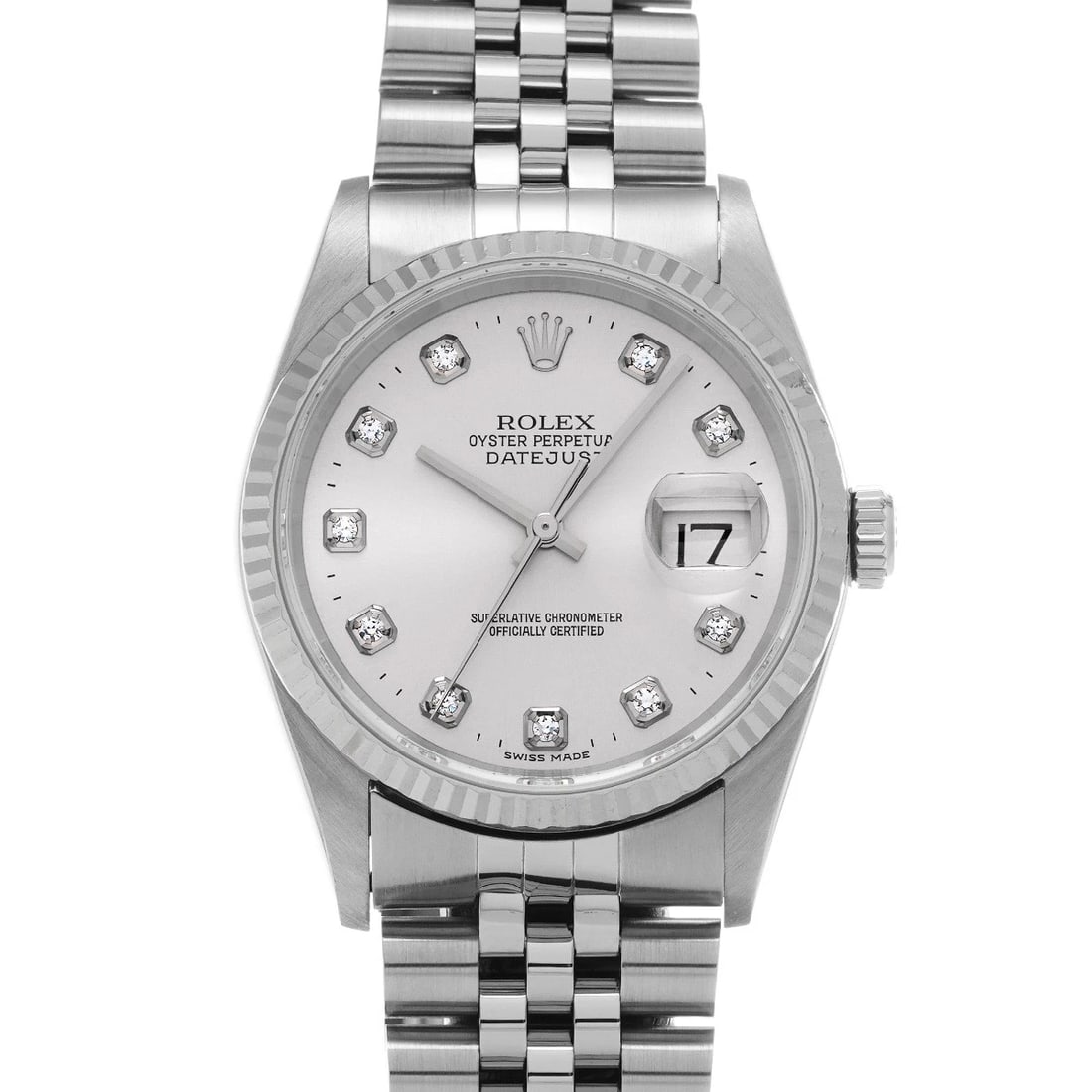 ROLEX DATEJUST SILVER DIAMOND WATCH (1 of 4)