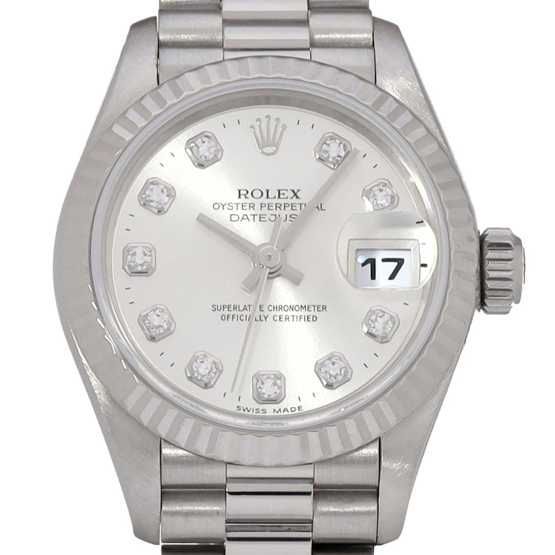 ROLEX SILVER DIAMOND WATCH - 5