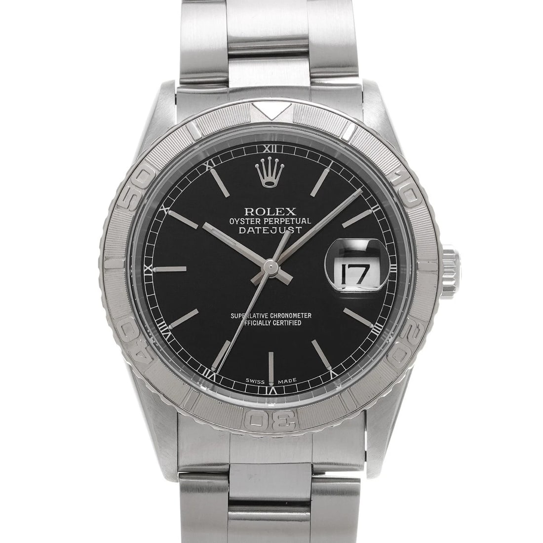 ROLEX DATEJUST THUNDERBIRD BLACK WATCH: ROLEX Datejust Thunderbird black WATCH Brand: ROLEX Type: Wristwatch Material: Band Material Stainless steel, Case Material Stainless steel Color: Dial Color black Size: Case H/about 36mm