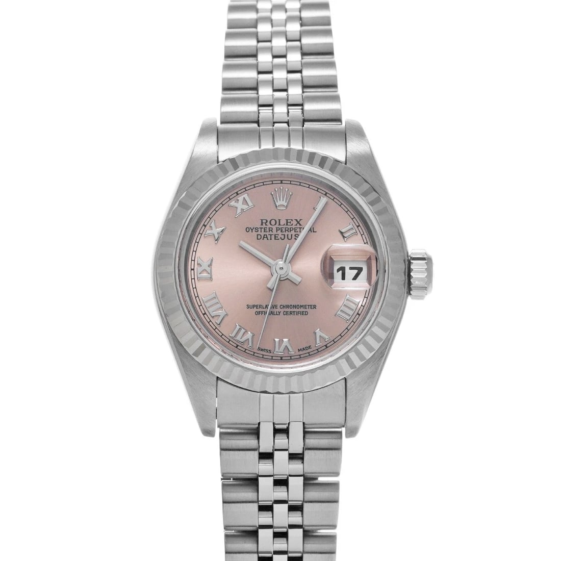 ROLEX DATEJUST PINK WATCH: ROLEX Datejust pink WATCH Brand: ROLEX Type: Wristwatch Material: Band Material Stainless steel, Case Material Stainless steel Color: Dial Color pink Size: Case H/about 26mm W/about 26mm