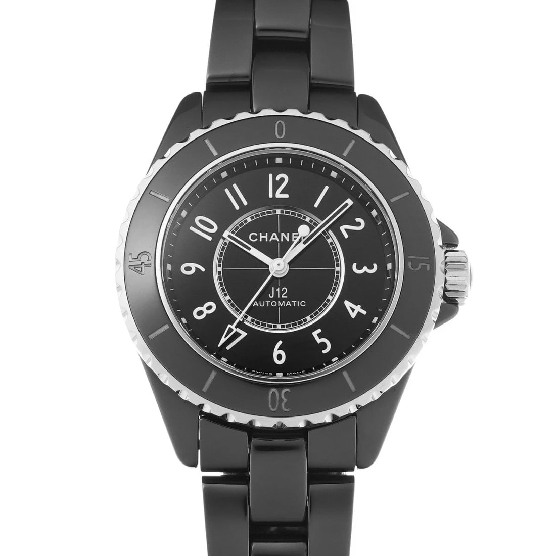 CHANEL J12 BLACK LACQUER WATCH: CHANEL J12 Black lacquer WATCH Brand: CHANEL Type: Wristwatch Material: Band Material ceramic, Case Material ceramic Color: Dial Color Black lacquer Size: Case H/about 33mm W/about 33mm