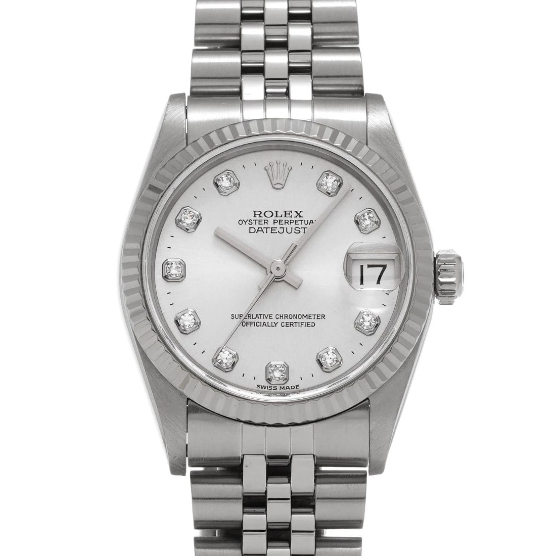 ROLEX DATEJUST SILVER DIAMOND WATCH (1 of 5)