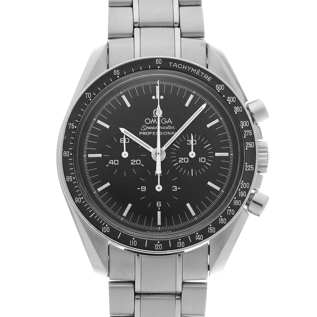 OMEGA SPEEDMASTER MOONWATCH PROFESSIONAL BLACK WATCH: OMEGA Speedmaster Moonwatch Professional black WATCH Brand: OMEGA Type: Wristwatch Material: Band Material Stainless steel, Case Material Stainless steel Color: Dial Color black Size: Case